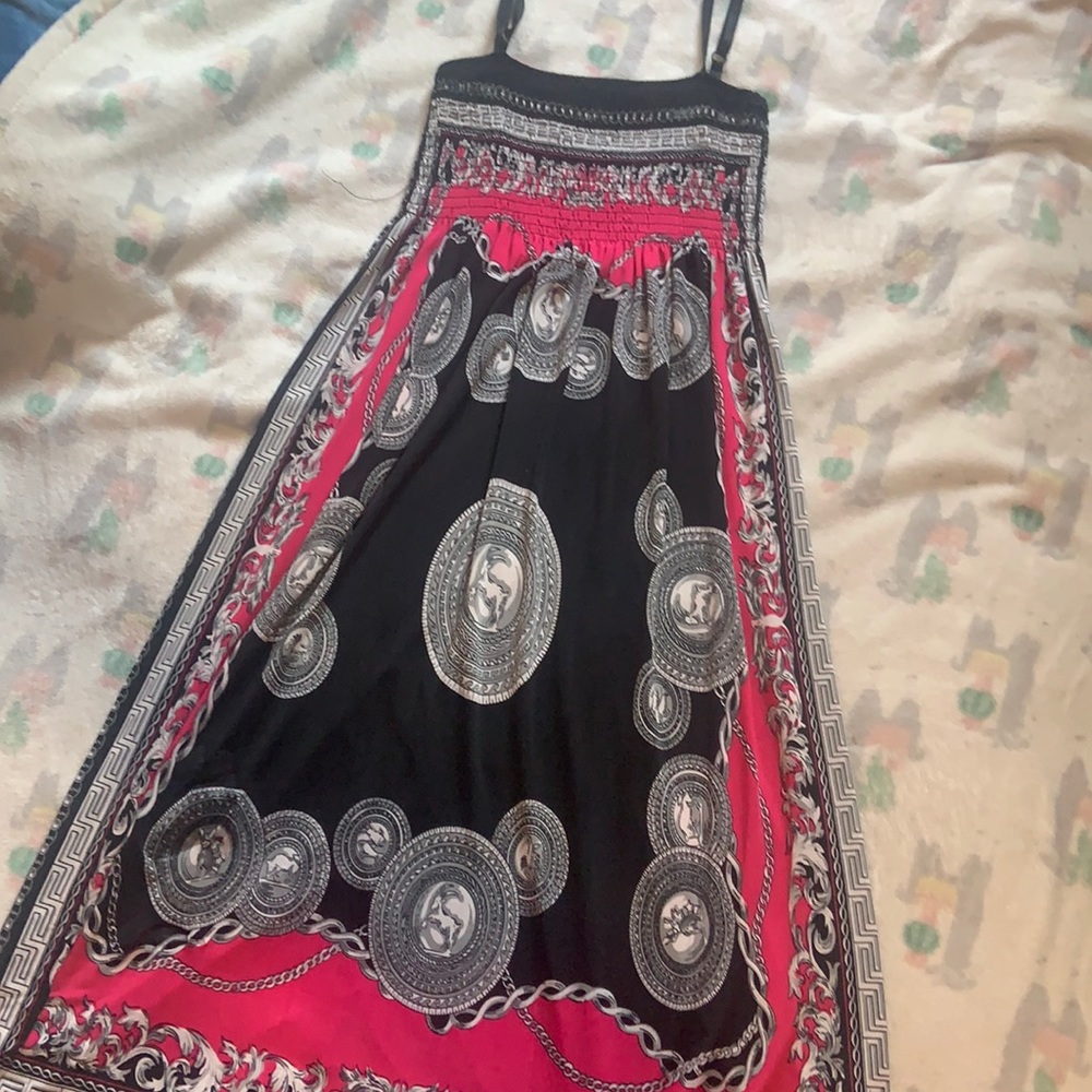 Purple and back flowy dress